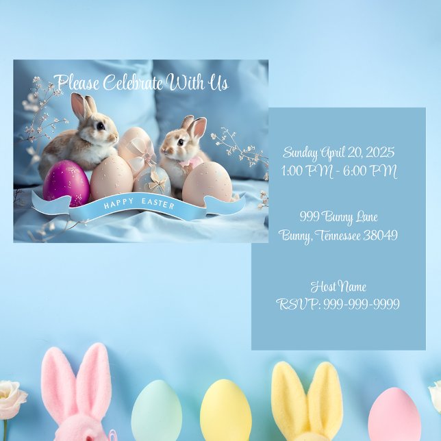 Invitation de Pâques Deux Lapins & Œufs de Pâques (Créateur téléchargé)