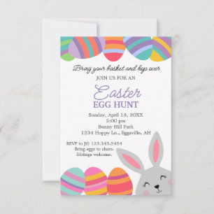 Invitation de Pâques Lapin Mignon Œufs Jolis