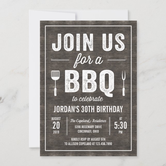 Invitation de partie BBQ en bois rustique RWC (Devant)