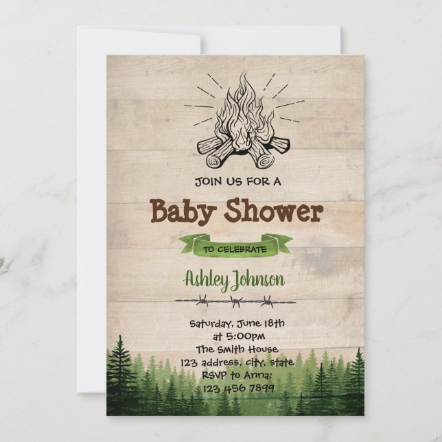 Invitation de partie de baby shower de camp (Devant)