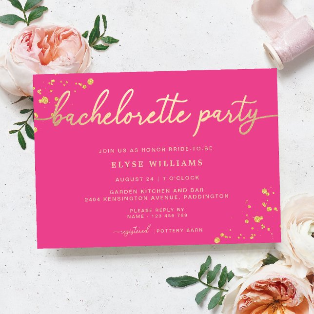 Invitation de partie de Bachelorette or rose chaud (Créateur téléchargé)
