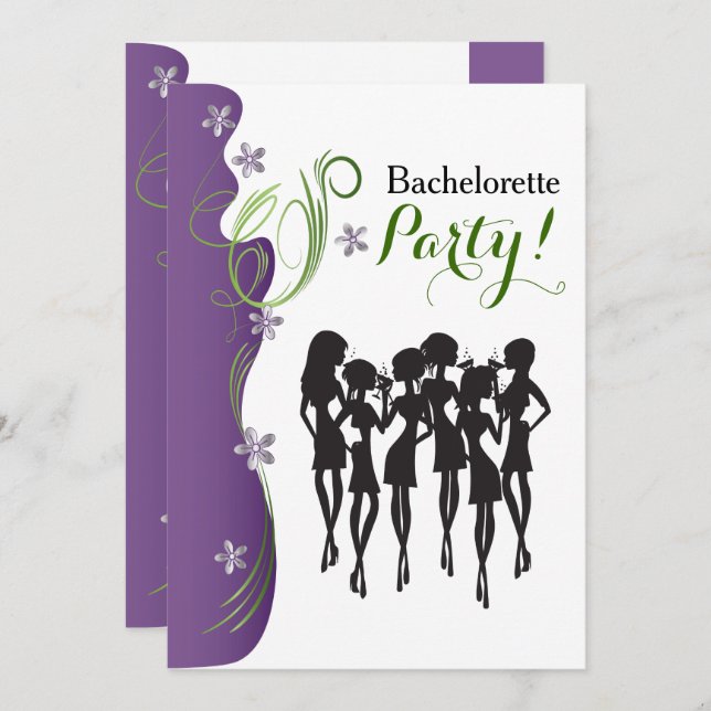 Invitation de partie de Bachelorette - pourpre (Devant / Derrière)