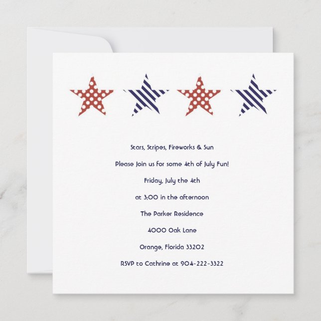 Invitation de partie de bannière étoilée 4 juillet (Devant)