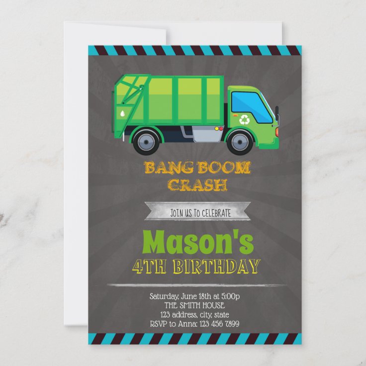 Invitation De Partie De Camion A Ordures Zazzle Fr