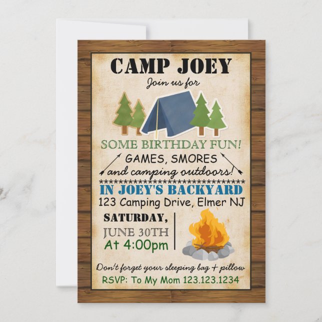 Invitation de partie de camping (Devant)
