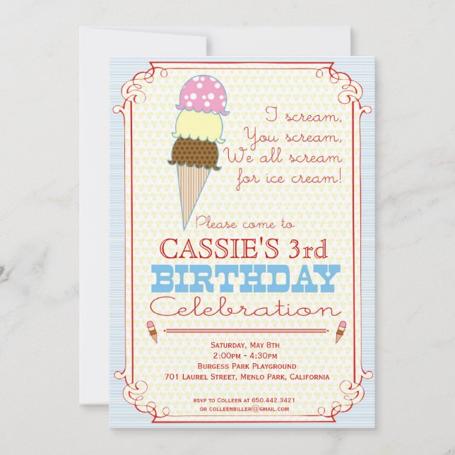 Invitation de partie de crème glacée (Devant)