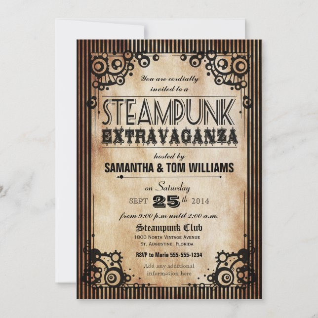 Invitation de partie de fantaisie de Steampunk (Devant)