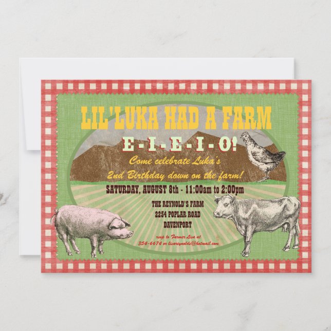 Invitation de partie de ferme - vieux MacDonald a (Devant)