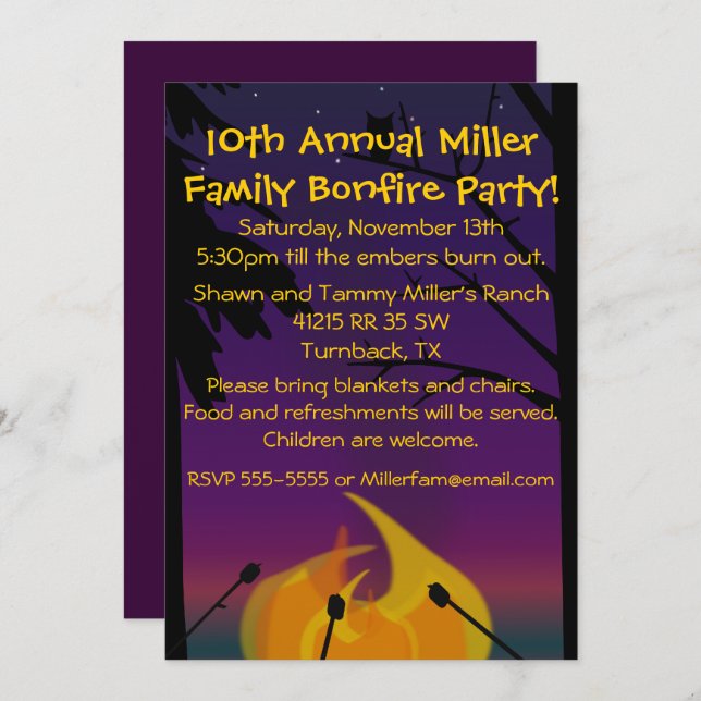 Invitation de partie de feu de camp (Devant / Derrière)