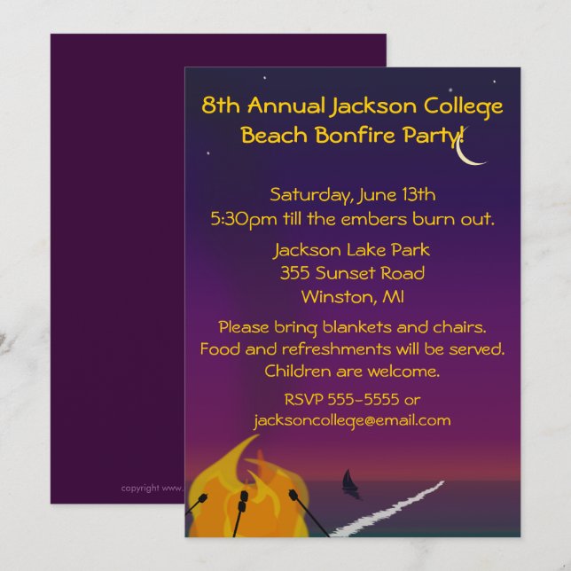 Invitation de partie de feu de plage (Devant / Derrière)
