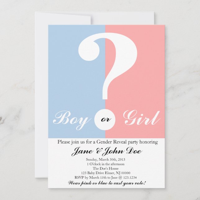 Invitation de partie de genre de bébé (Devant)