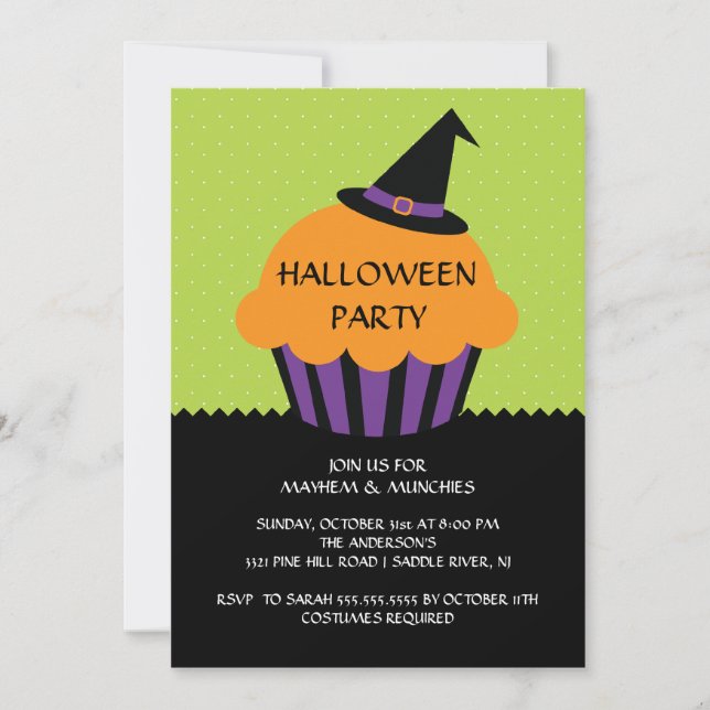 Invitation de partie de Halloween de petit gâteau (Devant)
