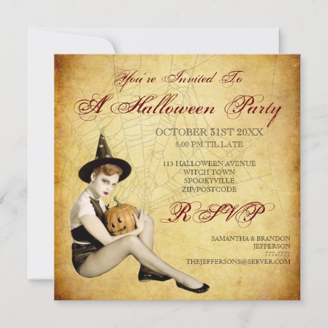 Invitation de partie de Halloween de sorcière et (Devant)
