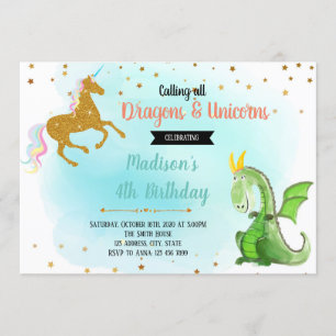Invitation de partie de licorne de dragon