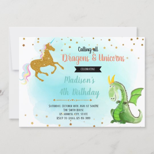 Invitation De Partie De Licorne De Dragon Zazzle Fr