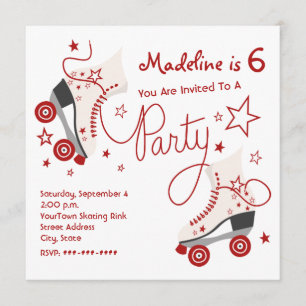 Invitation de partie de patin de rouleau - rouge