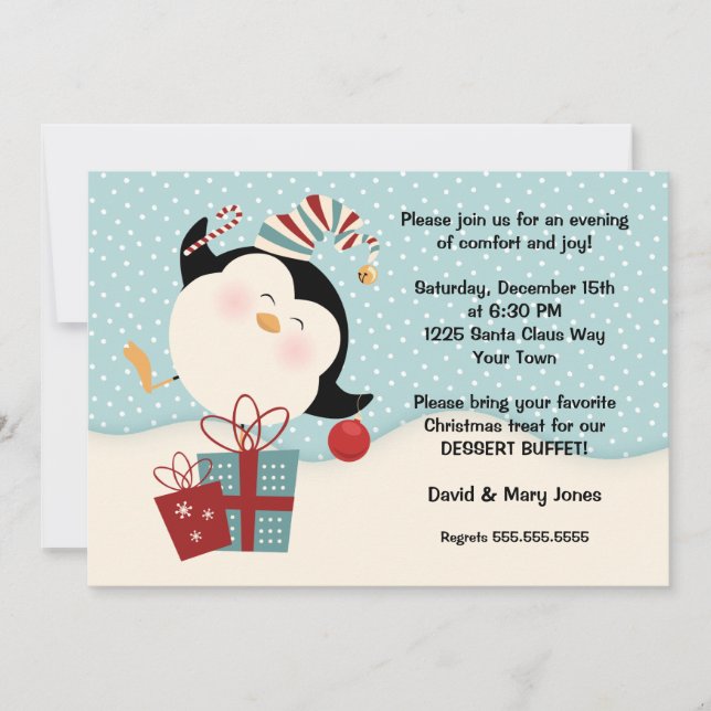Invitation de partie de pingouin de Noël (Devant)