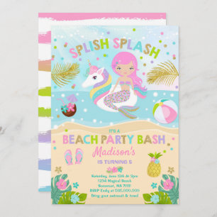 Invitation de partie de plage de licorne et de
