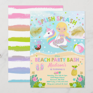 Invitation de partie de plage de licorne et de