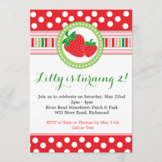 Invitation de partie de point de polka de fraise