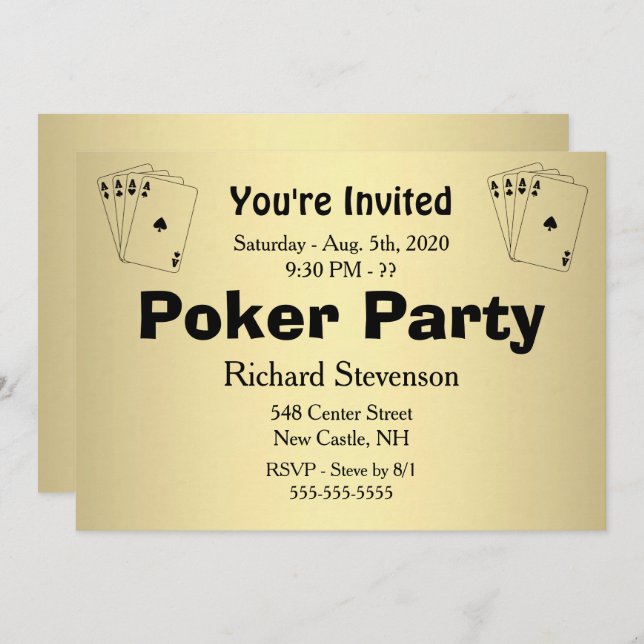 Invitation de partie de poker de texte personnalis (Devant / Derrière)