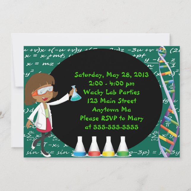 Invitation de partie de scientifique de fille (Devant)