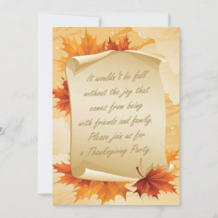 Invitation de partie de thanksgiving. Feuillage et