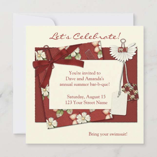 Invitation de partie d'été de fraise (Devant)