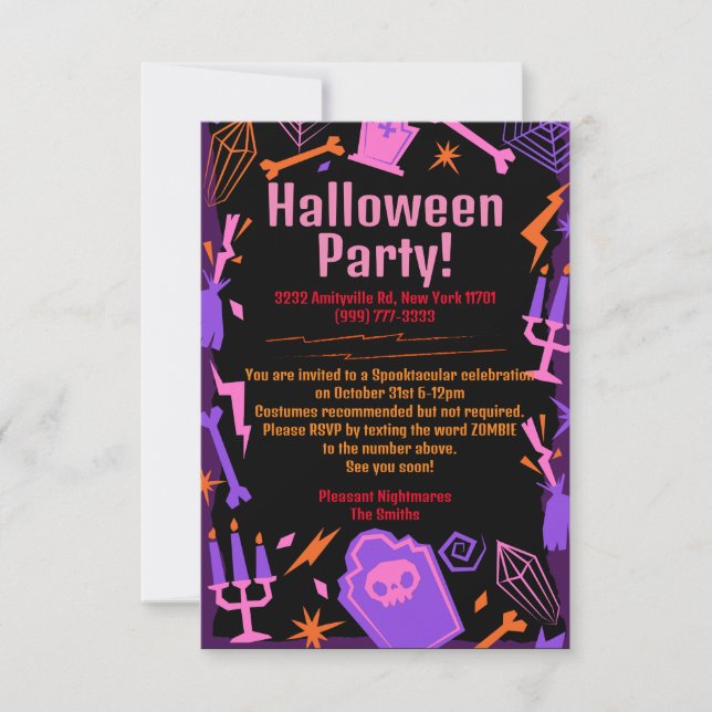 Invitation de partie Halloween personnalisable Éff (Devant)