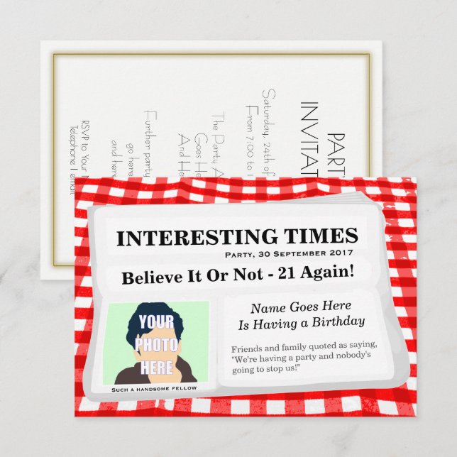 Invitation de partie journalistique personnalisabl (Devant / Derrière)