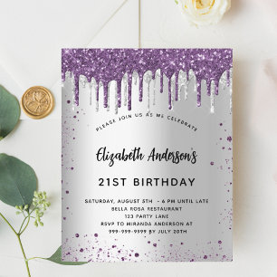 Invitation de parties scintillant argent violet d'