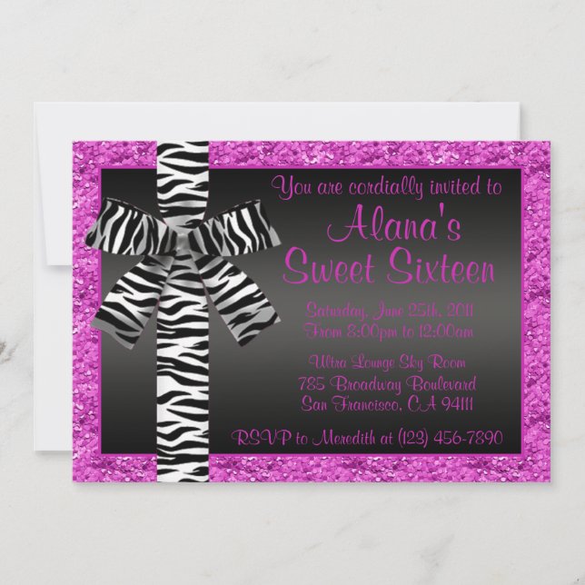 Invitation de Parties scintillant rose avec bow d' (Devant)