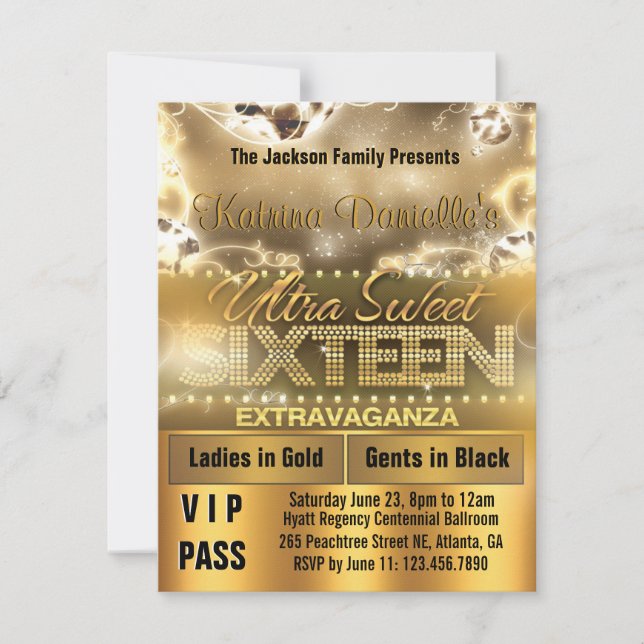 Invitation de passe VIP du Sweet sixteen de rayonn (Devant)