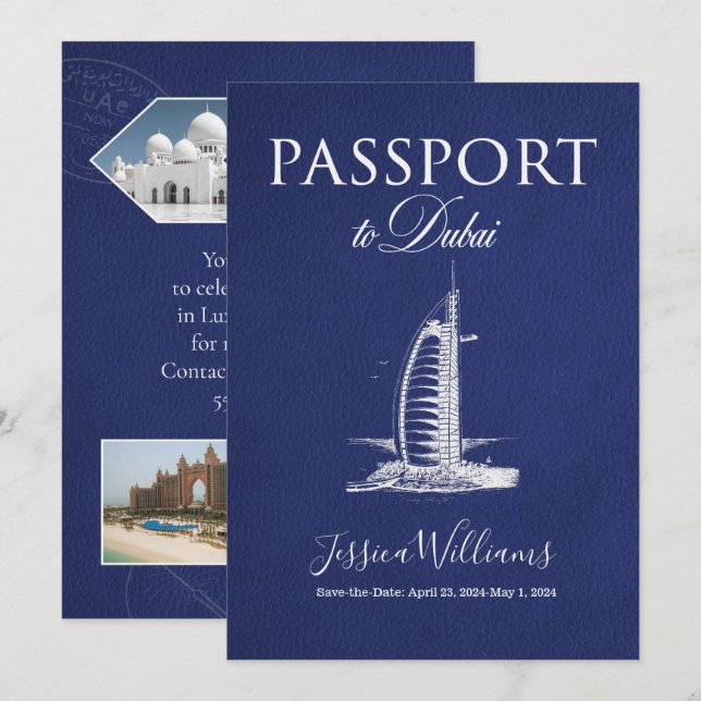 Invitation de passeport de cuir de Dubaï Sauvegard (Devant / Derrière)