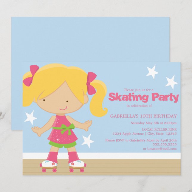 Invitation de patinage de fête d'anniversaire de (Devant / Derrière)