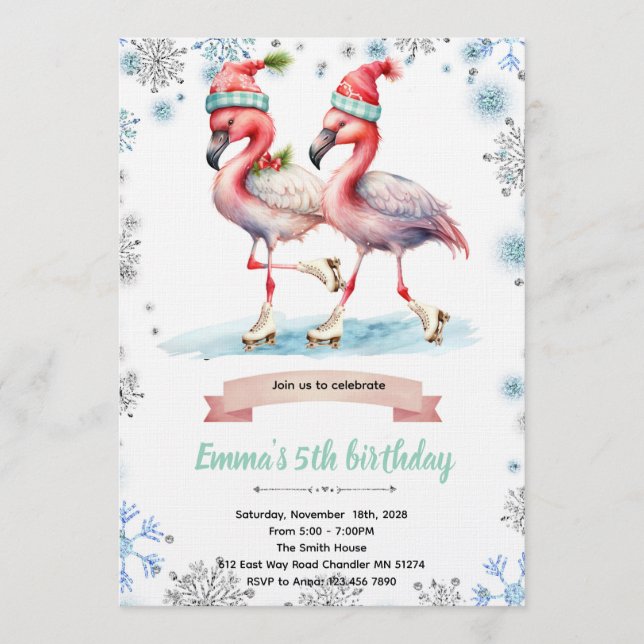 Invitation de patinage sur glace Flamingo d'hiver (Devant)