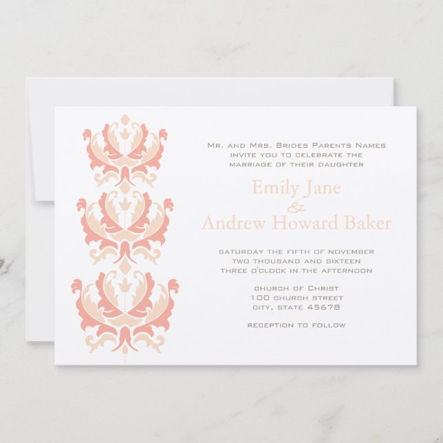 Invitation de Peach Coral and Mushroom Mariage dam (Devant)