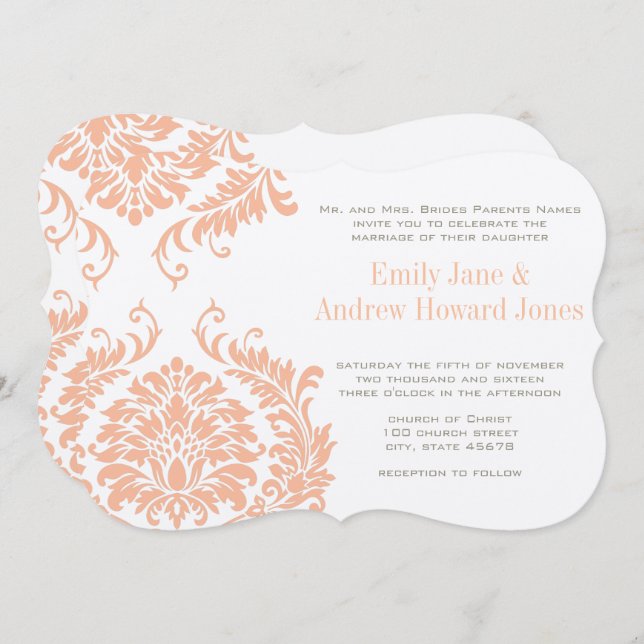Invitation de Peach Coral and Mushroom Mariage dam (Devant / Derrière)