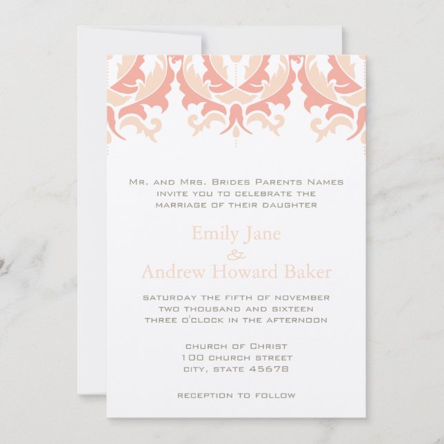 Invitation de Peach Coral and Mushroom Mariage dam (Devant)