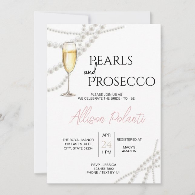 Invitation de Pearls et Prosecco (Devant)