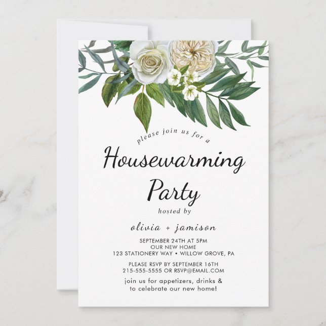 Invitation de pendaison de crémaillère aux fleurs  (Devant)