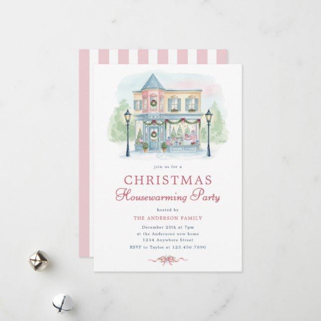 Invitation de pendaison de crémaillère de Noël à l (Devant/Arrière en situation)