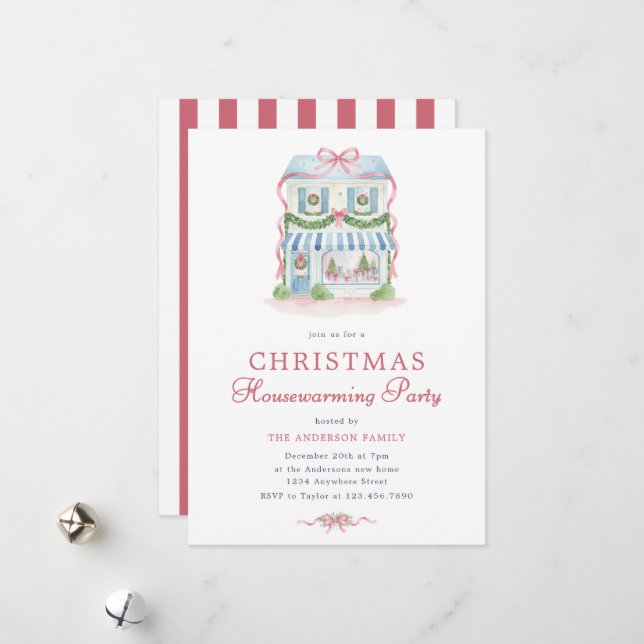 Invitation de pendaison de crémaillère de Noël à l (Devant/Arrière en situation)