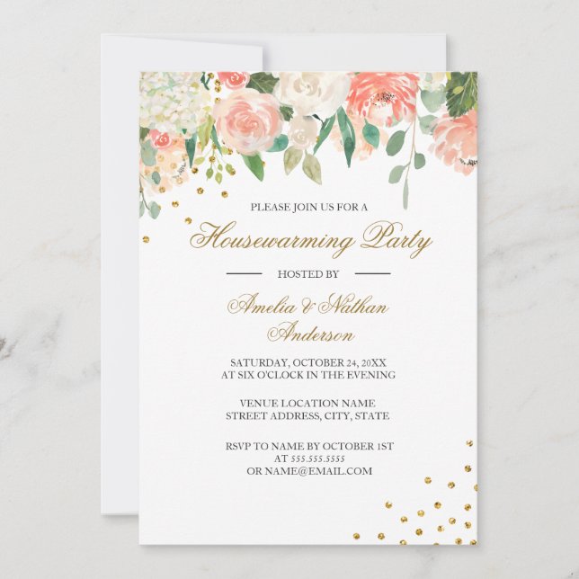 Invitation de pendaison de crémaillère florale aqu (Devant)