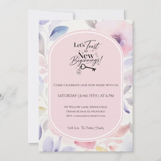 Invitation de pendaison de crémaillère florale pas (Devant)