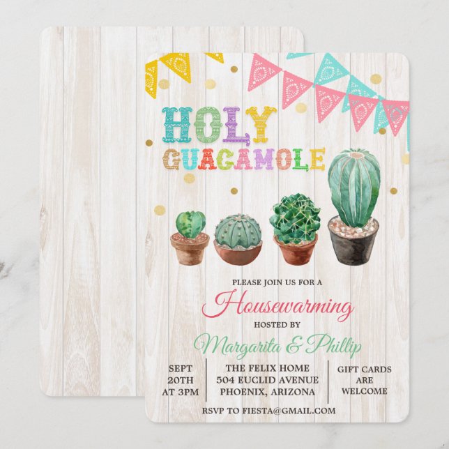 Invitation de pendaison de crémaillère Holy Guacam (Devant / Derrière)