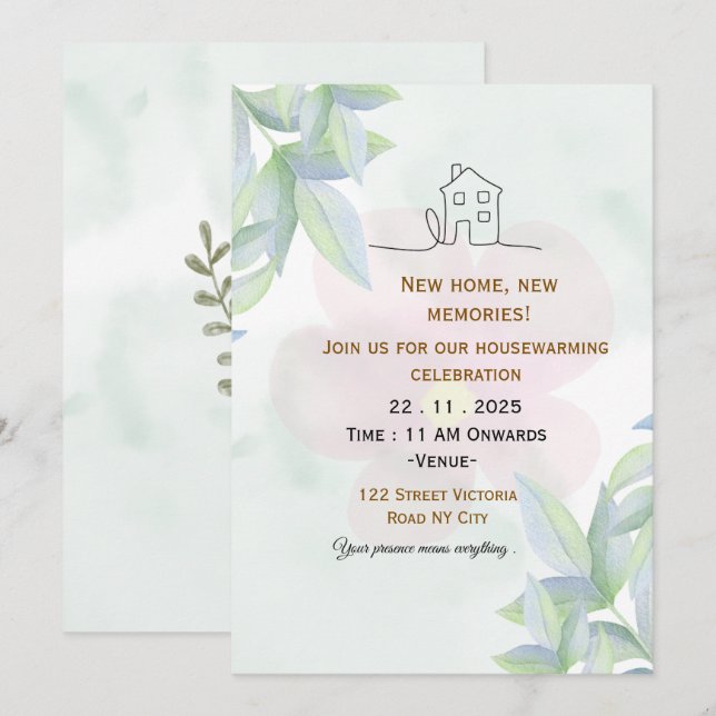 Invitation de pendaison de crémaillère minimaliste (Devant / Derrière)
