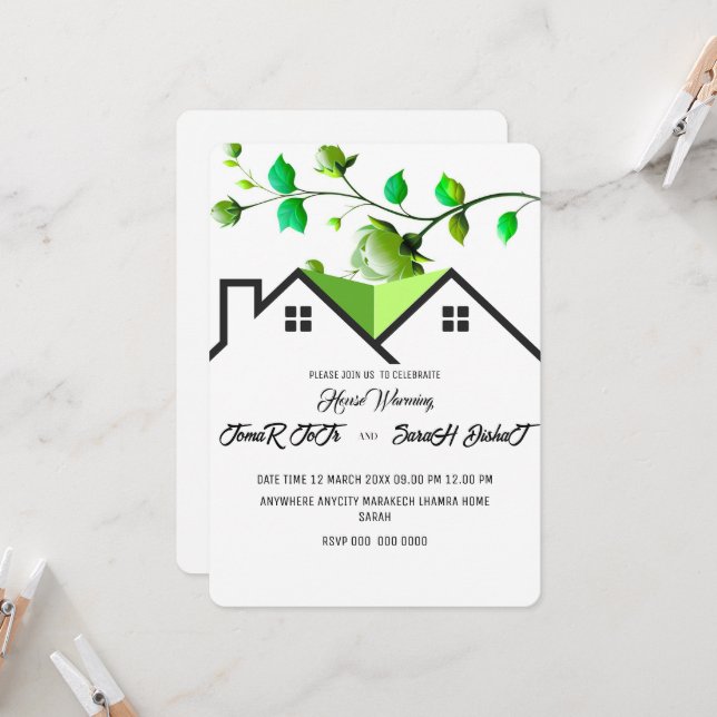 Invitation de pendaison de crémaillère modifiable, (Devant/Arrière en situation)