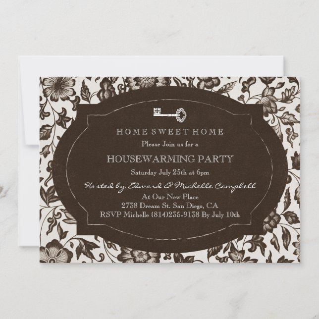 Invitation de pendaison de crémaillère Vintage Flo (Devant)