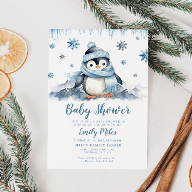 Invitation de Penguin Baby shower d'hiver (Créateur téléchargé)